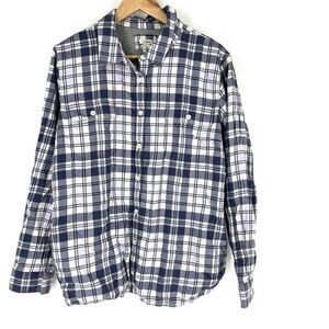 LL Bean Shirt Jacket Size XL Womens Purple Plaid Flannel Jersey Lined Pockets